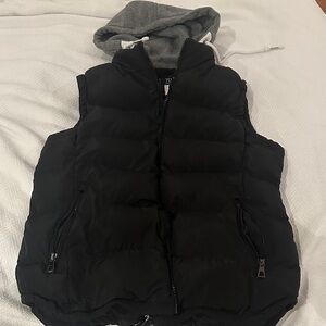 Women's Black Puffer Vest with Gray Hood